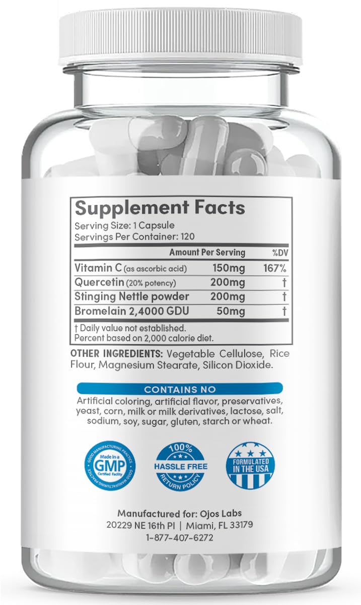 OjosLabs Advanced Histamine Defense - Natural D-Hist Supplement to Block Histamine Intolerance - 120 Capsules