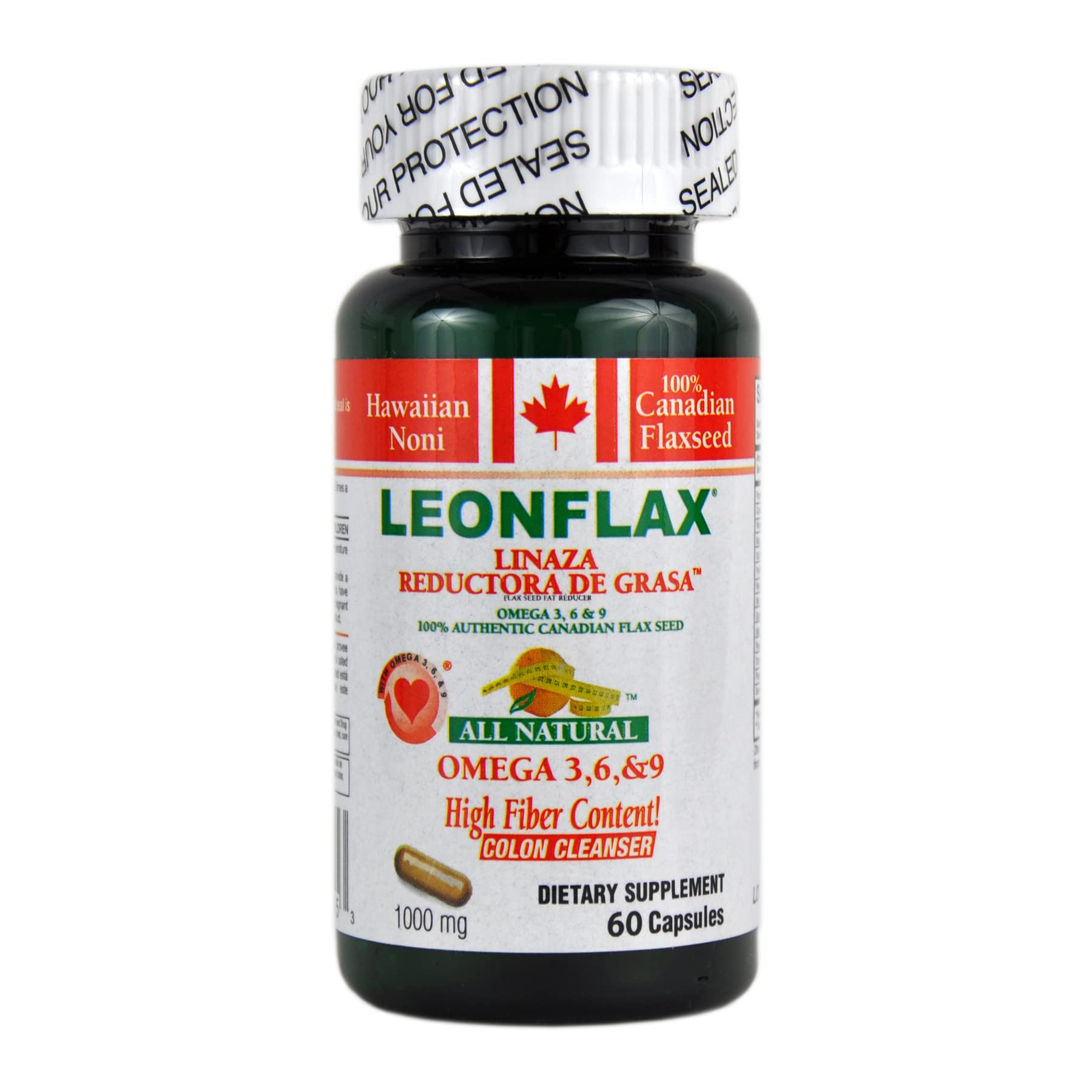 LEONFLAX, 100% Authentic Canadian Flax Seed, Improve Your Digestive Health, 60 Capsules, Bottle