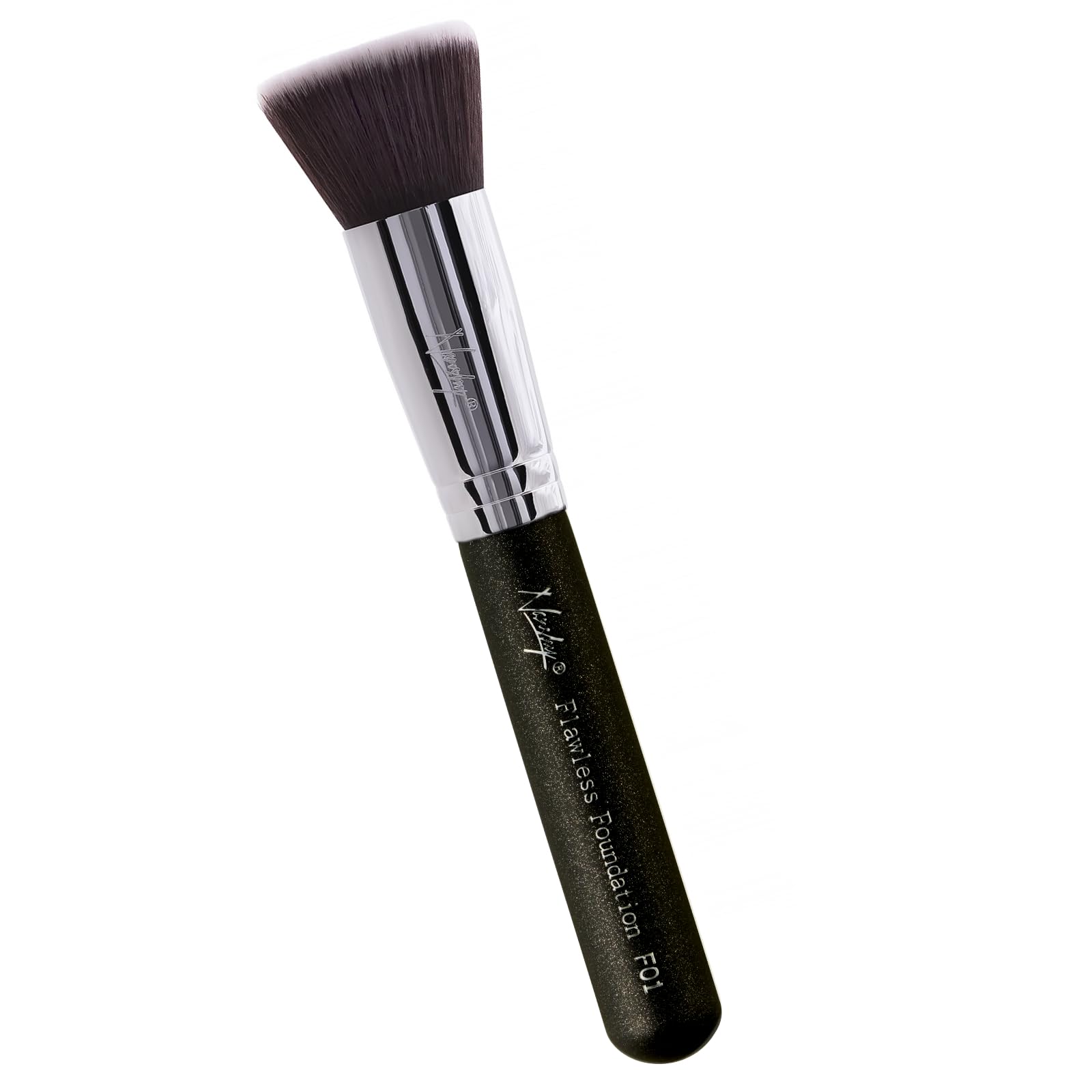 F02 Flat Top, Onyx Black : Nanshy Flat Fop Foundation Kabuki Makeup Brush - Flawless HD Application Blending of Liquid or Cream - Onyx Black