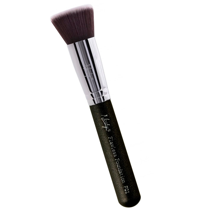 F02 Flat Top, Onyx Black : Nanshy Flat Fop Foundation Kabuki Makeup Brush - Flawless HD Application Blending of Liquid or Cream - Onyx Black