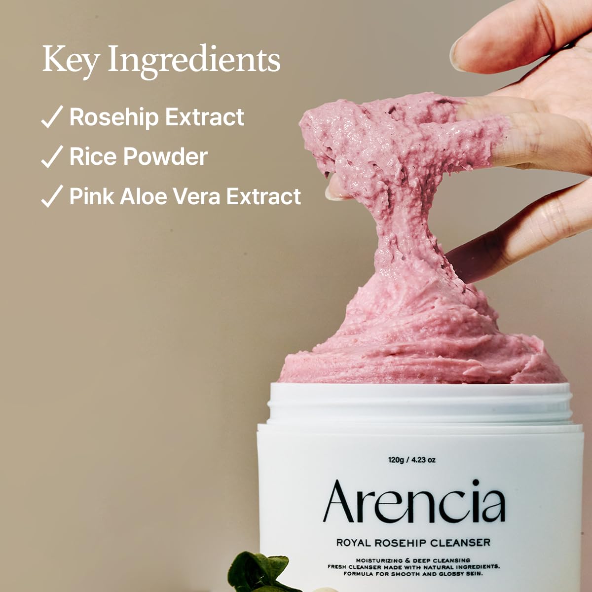 Arencia Rosehip Brightening Rice Mochi Face Cleanser & Daily Scrub - Moisturizing, Exfoliating & Deep-Cleansing - All Skin Types with Rice Powder & Rice Water (1.76oz)