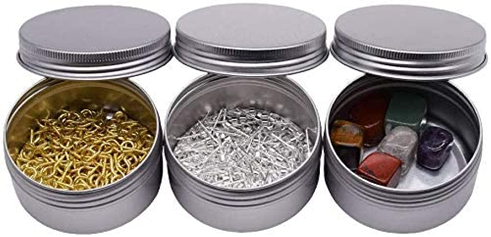 Healthcom 5-Ounce 12 Pack Screw Top Round Steel Tin Cans Aluminum Metal Tin Flat Storage Container for DIY Beauty,Cosmetics,Accessories,Candle Travel Tins or Storage Survival Kit