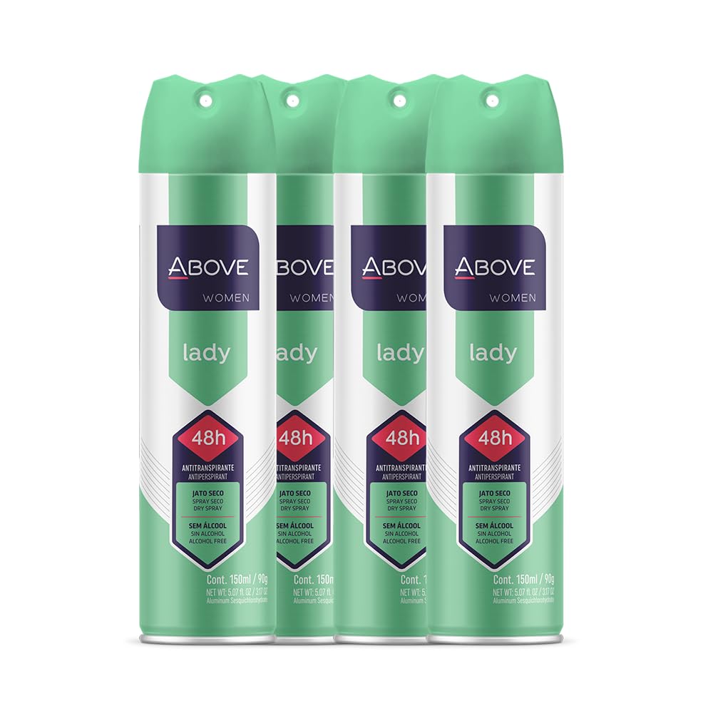 ABOVE 48 Hours Antiperspirant Deodorant Set - Dry Spray for Women - Protects Against Sweat and Body Odor - Leaves No White Marks - Delicate Scent - Cruelty and Alcohol Free - Lady - 4 pc