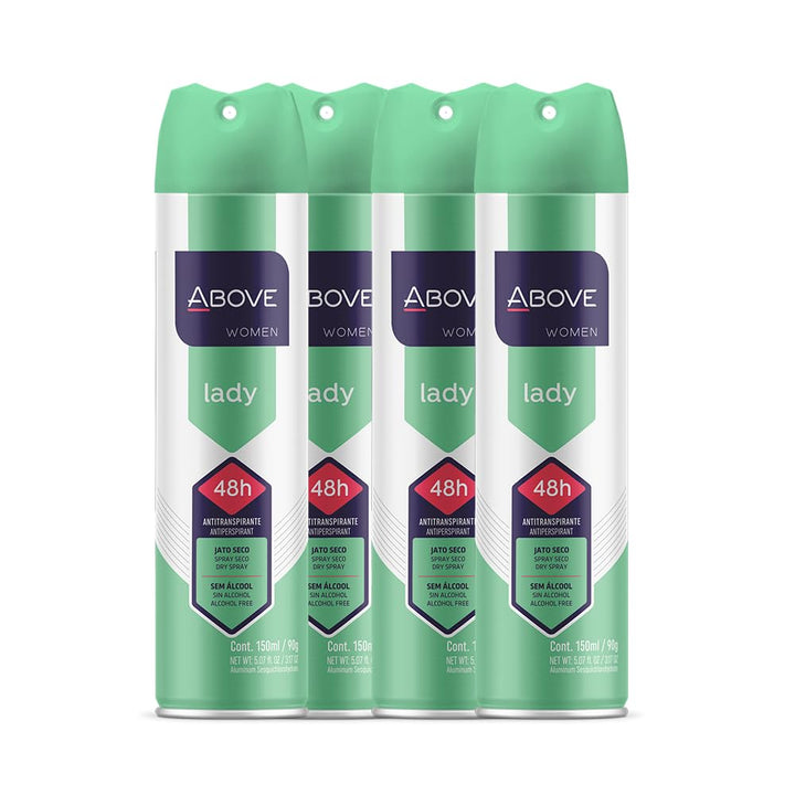 ABOVE 48 Hours Antiperspirant Deodorant Set - Dry Spray for Women - Protects Against Sweat and Body Odor - Leaves No White Marks - Delicate Scent - Cruelty and Alcohol Free - Lady - 4 pc