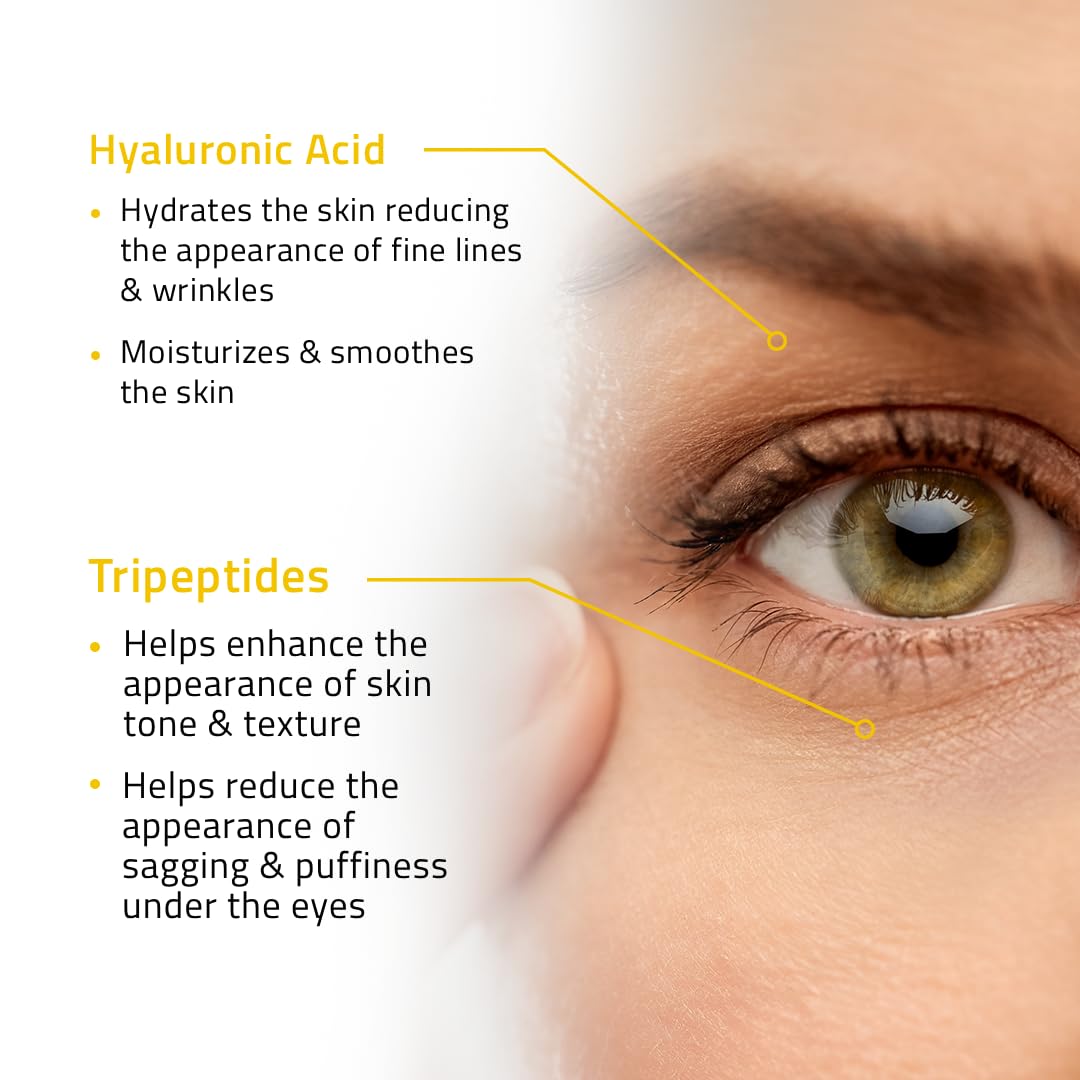 Best Anti Aging Eye Gel for Winkles, Dark Circles, Puffiness & Bags with Hyaluronic Acid and Tripeptide - 100% Money Back Guarantee