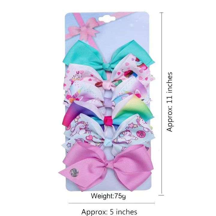 [6Pack/Set] 5In Cute Mermaid Rainbow Colorful Grosgrain Ribbon Hair Bow Alligator Clip Accessories (Unicorn-A Series)