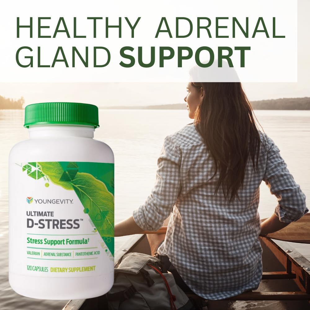 Youngevity Ultimate D-Stress™ – Natural Stress Relief Supplement with Magnesium, Valerian Root Extract, and B Vitamins – Supports Adrenal Health and Nervous System – 120 Capsules