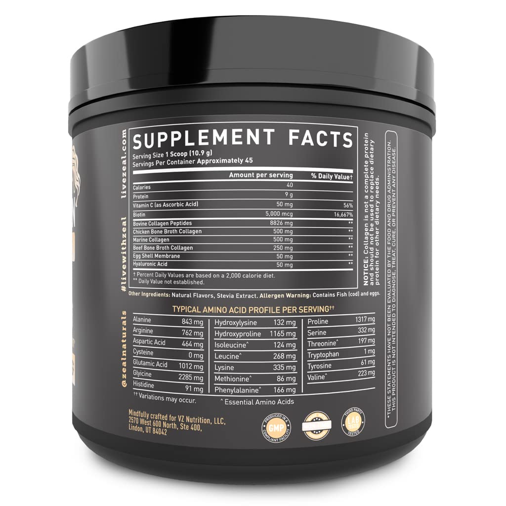 Premium Multi Collagen Peptides Protein Powder (1, 2, 3, 5 & 10) with Vitamin C, Biotin, Hyaluronic Acid, for Hair Skin and Nails - Marine, Bovine, Chicken & Eggshell (Vanilla, 45 Servings)