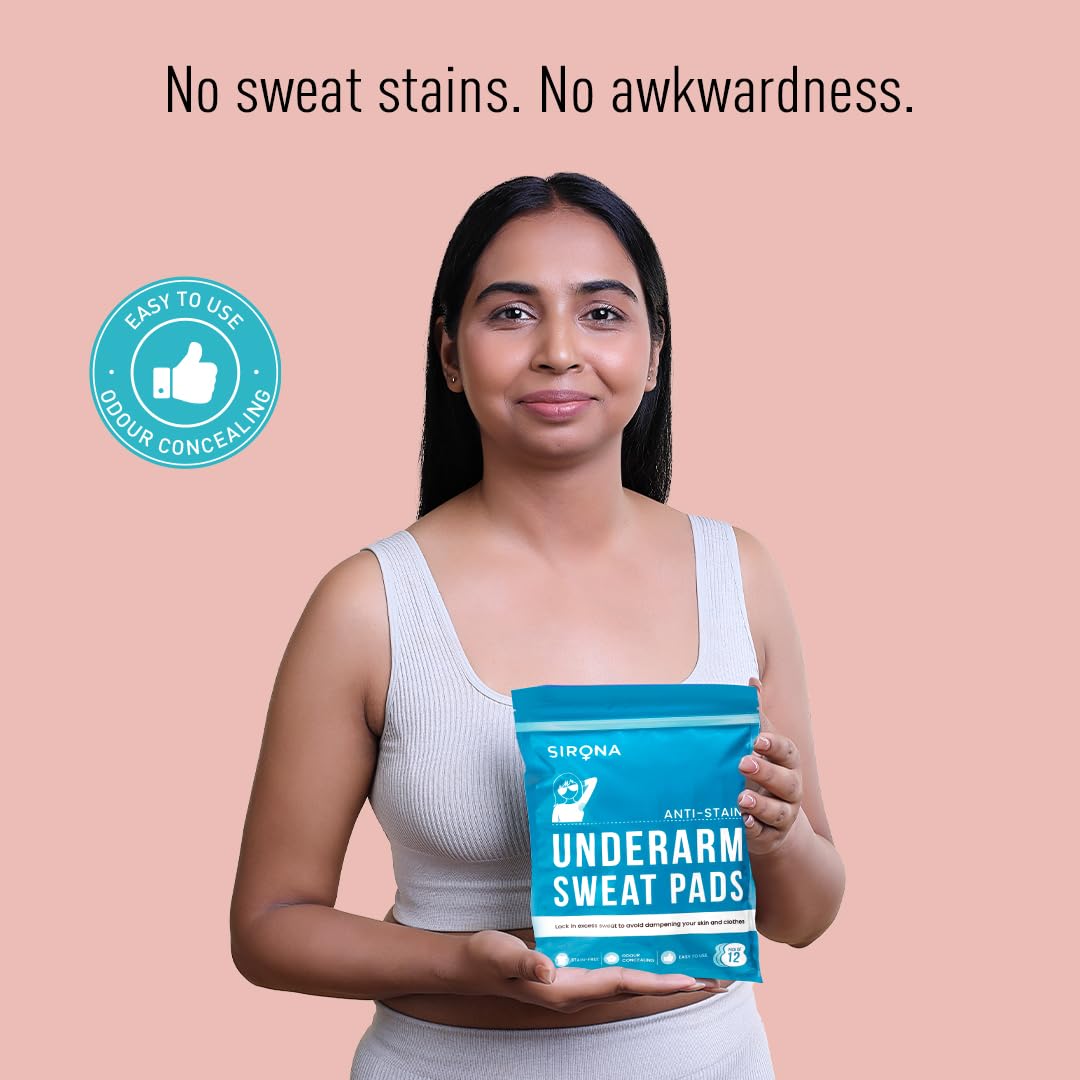 Sirona Disposable Underarm Sweat Pads for Men and Women, 12 Pads (Pack of 1) | Peel-off | Prevents Stains, Absorbs Sweat & Unpleasant Odour