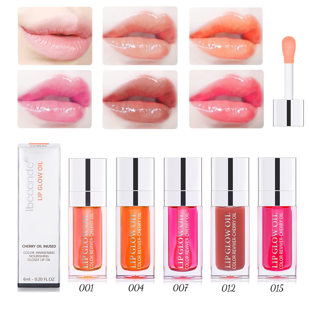 Hydrating Lip Glow Oil - Moisturizing, Plumping, Non-Sticky Long Lasting Gloss - Transparent Tinted to Reduce Lines (Pink(#001))