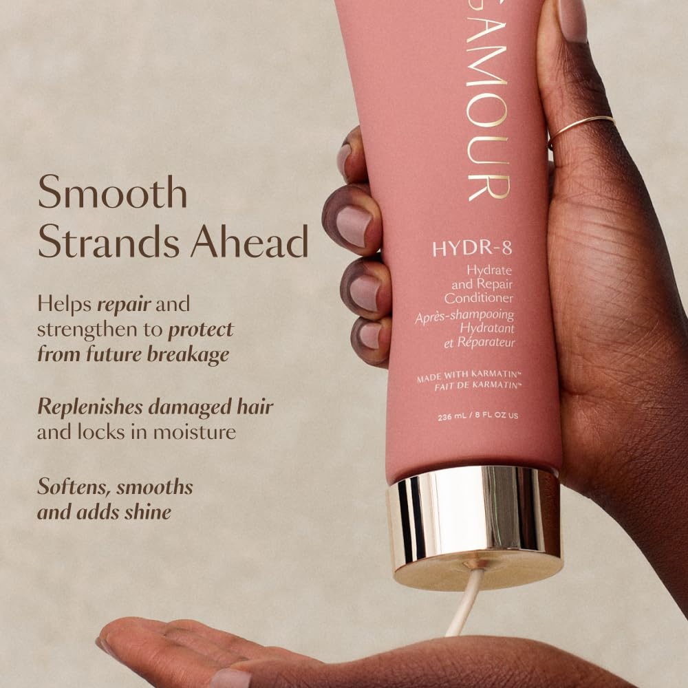 VEGAMOUR HYDR-8 Hydrate and Repair Conditioner - Hydrating Conditioner with Marula Oil, Moringa Oil, Ceramides & Biotin, Natural Conditioner for Dry Hair