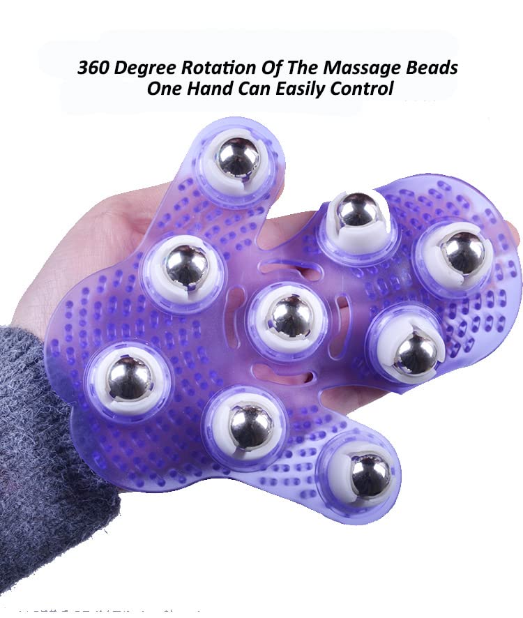 Topwon Palm Shaped Massage Glove 360-degree-roller Metal Roller Ball Beauty Body Care,Cellulite Reduction - Purple
