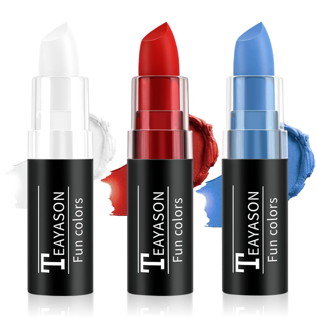 FIVEFULU Red Blue White Face Paint Halloween Makeup Kit, Matte Lipstick Set Eye Black Stick, Usa Themed Accessories Flag Color, Body Paint Face Makeup for Halloween Clown Harley Quinn Joker Makeup