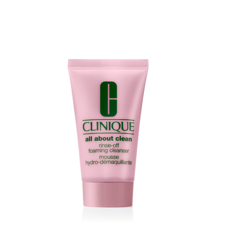 Clinique All About Clean Rinse-Off Foaming Facial Cleanser With Hyaluronic Acid + Glycerin For Oily Skin Types | Dissolves Makeup + Sunscreen, Mini Travel Size, 1 Fl Oz