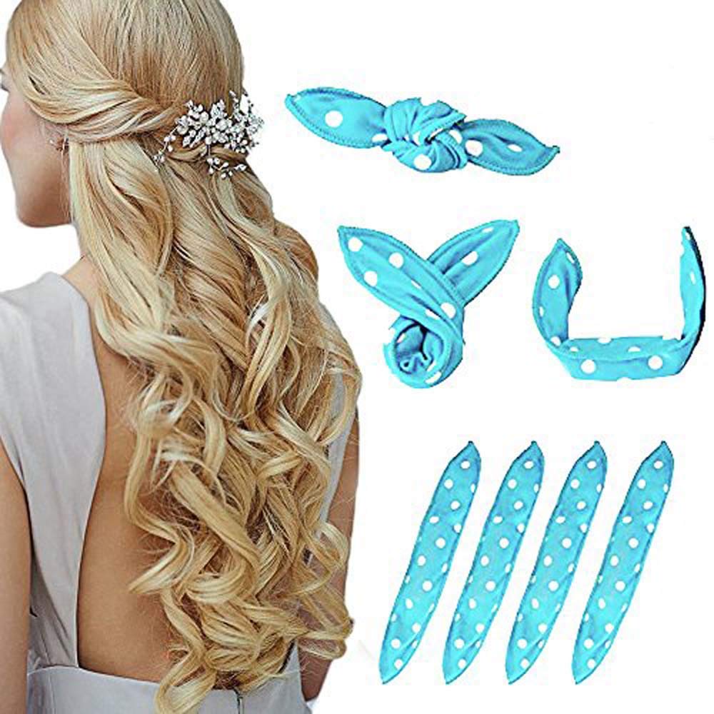 Generic Foam Hair Curlers, Pillow Cloth Hair Rollers, No Heat Sleeping Soft Sponge Rollers for Long, Short, Thick & Thin Hair Spiral Curls Hair Free Headband (Blue)