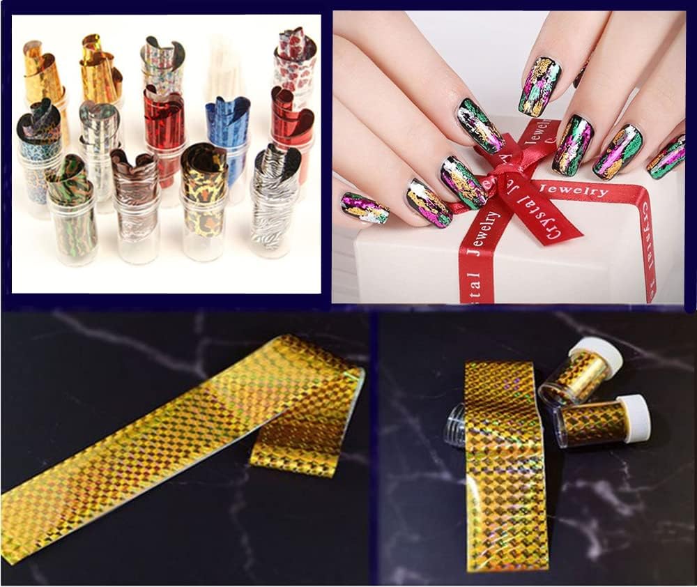 XICHEN®Starry Sky Stars Nail Art Stickers Tips Wraps Foil Transfer Adhesive Glitters Acrylic DIY Decoration (24PCS 24 Colors)(4cm*100cm)