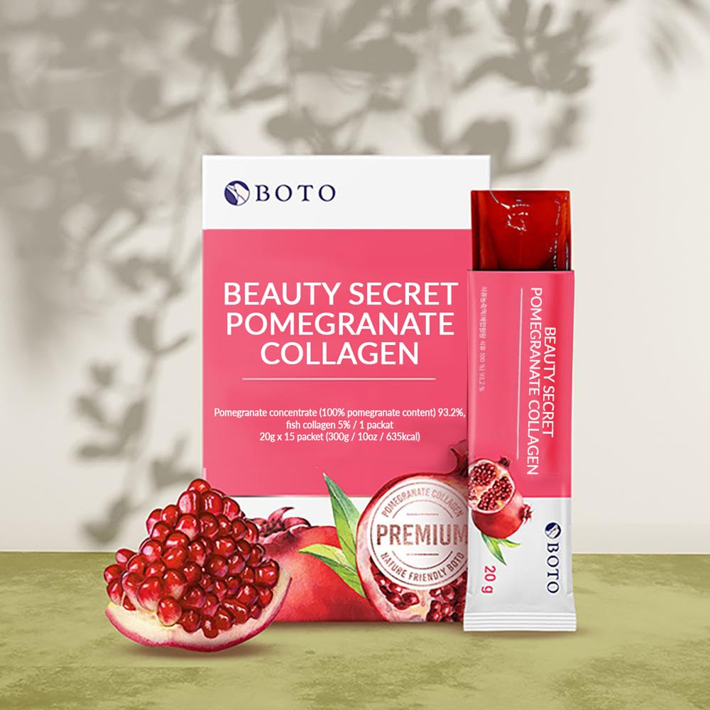 ZIOSTAND BOTO Beauty Secret Pomegranate Collagen 20g - Korean Beauty Collagen Jelly Stick, Low Molecular Fish Collagen, Pomegranate Flavored - Packs of 15
