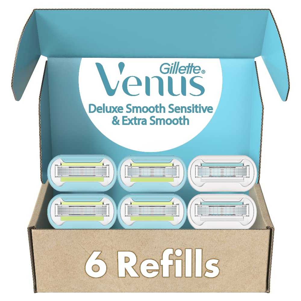 Gillette Venus Womens Razor Blade Refills, Venus Extra Smooth 4 Count and Venus Deluxe Smooth Sensitive 2 Count, 6 Total Refills