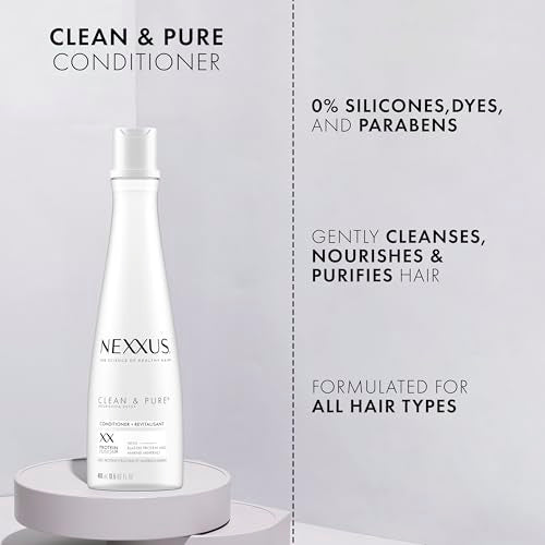 Nexxus Clean and Pure Conditioner With ProteinFusion, Nourished Hair Care, Silicone, Dye, and Paraben Free 13.5 oz