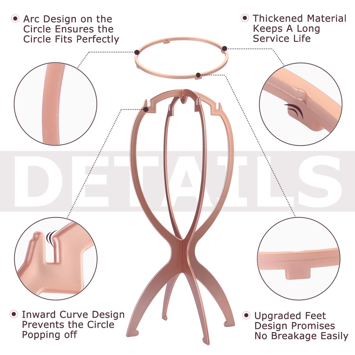 Dreamlover Wig Head Stand for Wigs, Rose Gold, 3 Packs