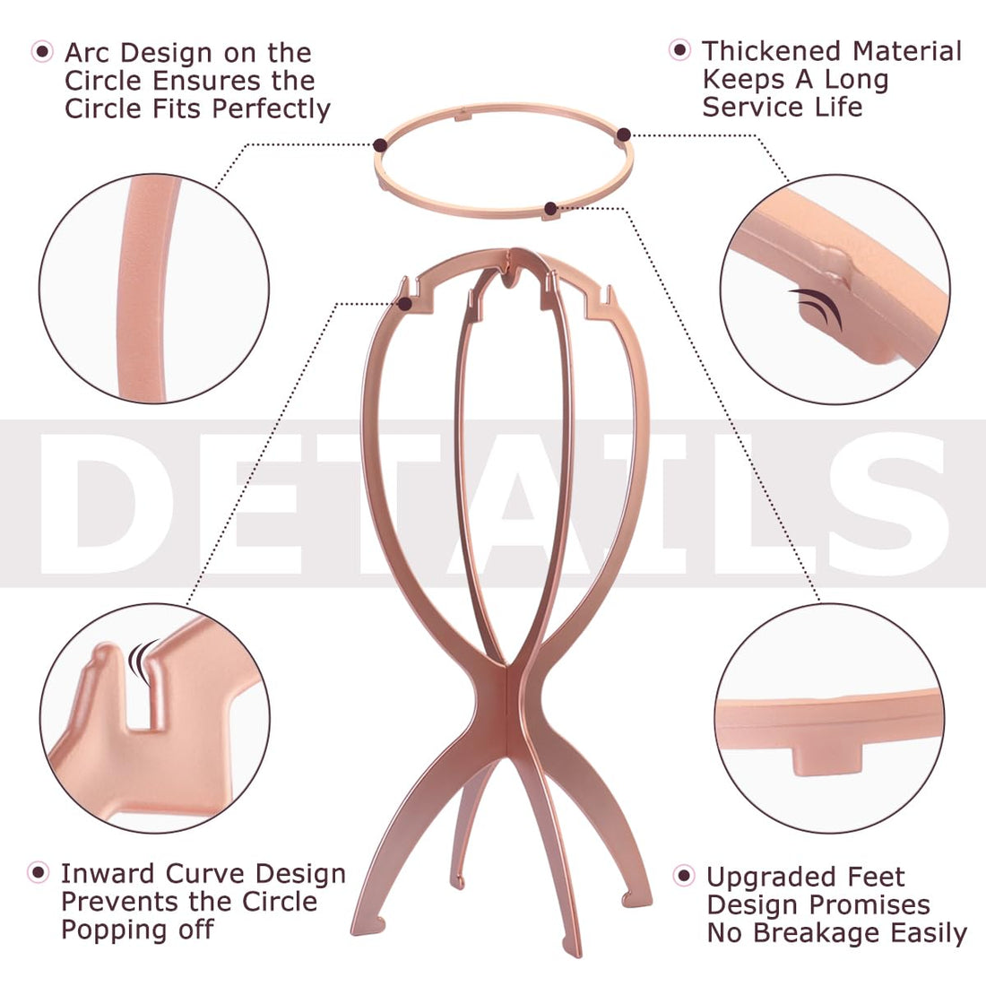 Dreamlover Wig Head Stand for Wigs, Rose Gold, 3 Packs