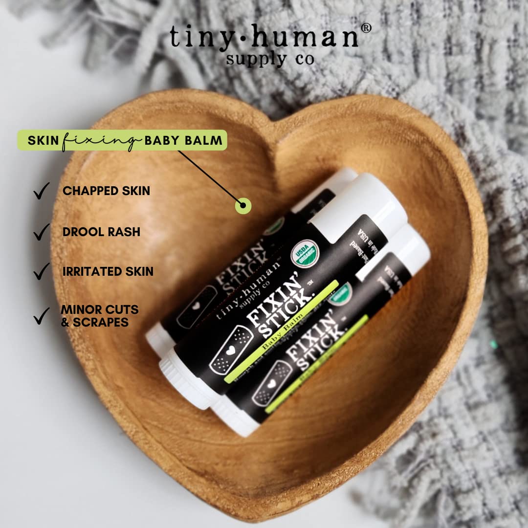Fixin' Stick Organic Baby Balm 0.5oz, 1-pack for Baby's Red Cheeks, Drooly Chins, Drippy Noses and Dry Skin. No Artificial Dyes, Fragrances or Petrolatum. Cruelty Free. Made in USA.