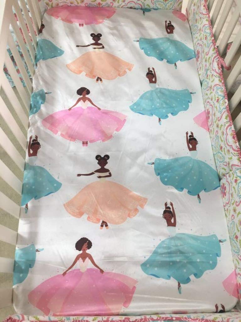 Beddings Place Satin Fitted Crib Sheet for Babies, Girls, Ballerina, Toddler Bed, daybed to retain Hair Moisture Size (Standard Crib Sheet, Ballerina, Princess)