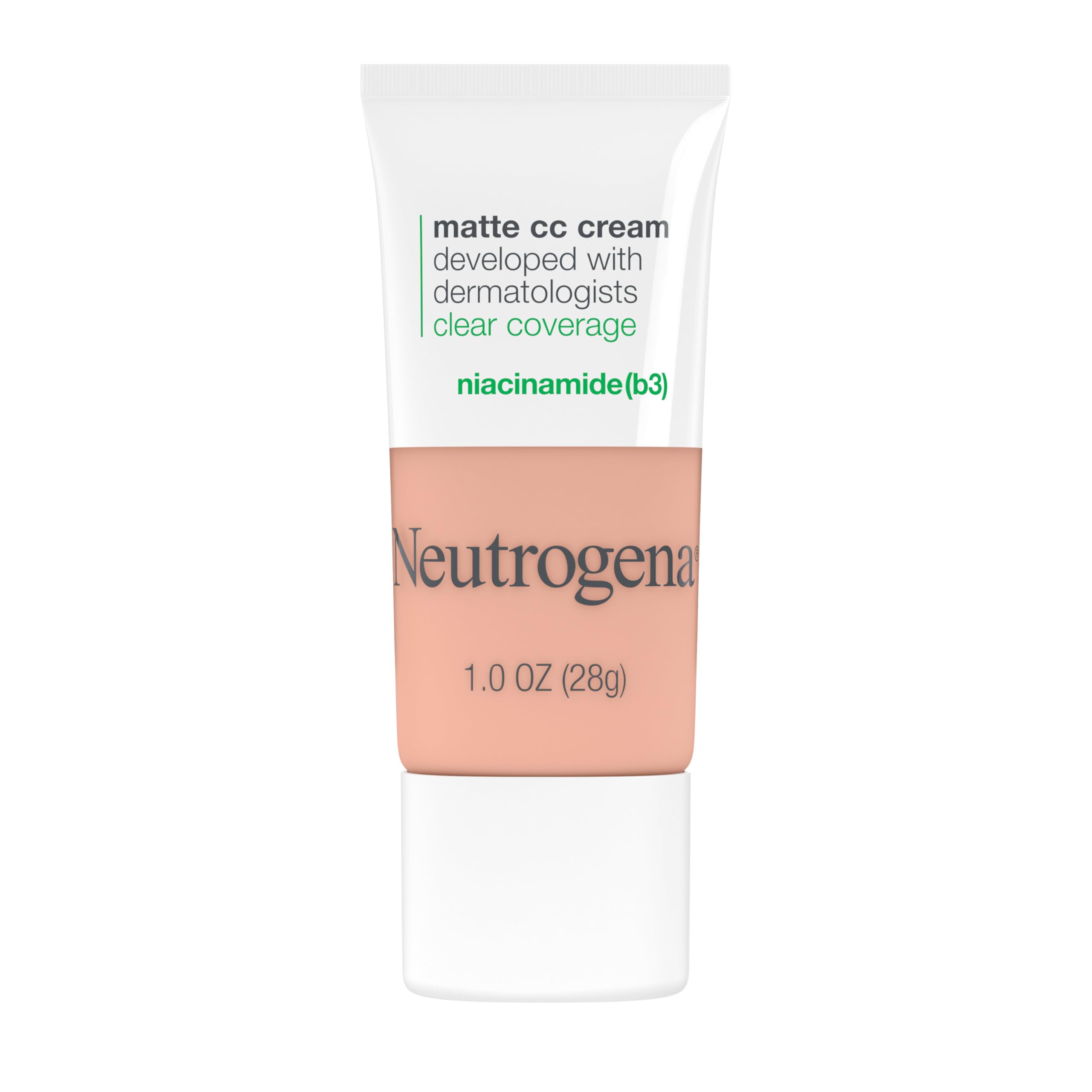 Neutrogena Clear Coverage Flawless Matte CC Cream, Full-Coverage Color Correcting Cream Face Makeup with Niacinamide (b3), Hypoallergenic, Oil Free & Fragrance Free, Vanilla, 1 oz