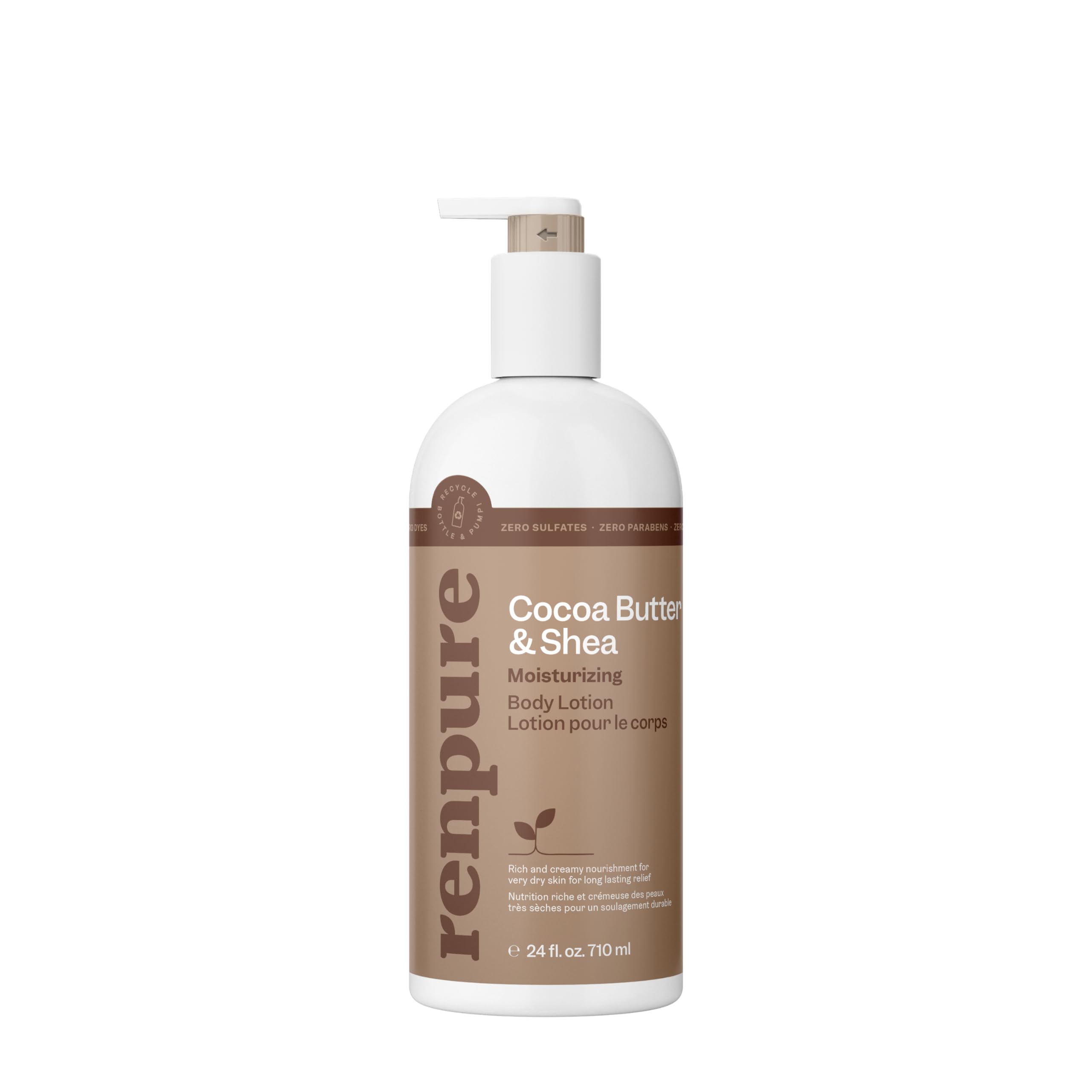 Renpure Cocoa Butter & Shea Butter Ultra-Hydrating Body Lotion - Rich & Creamy Formula for Long Lasting Hydration- For Dry to Very Dry Skin - Cocoa Butter and Shea Butter - 24 Fl Oz