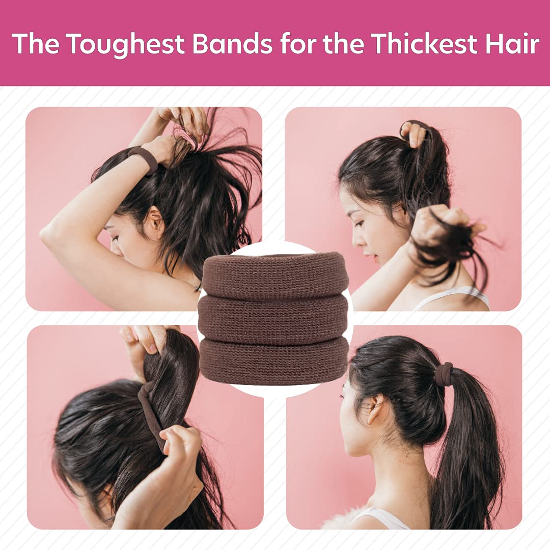 Burlybands Large Hair Ties for Thick Heavy or Curly Hair. No Slip No Damage Seamless Ponytail Holders Scrunchies Sports Thick Hair Ties (Brown 8 Pcs)