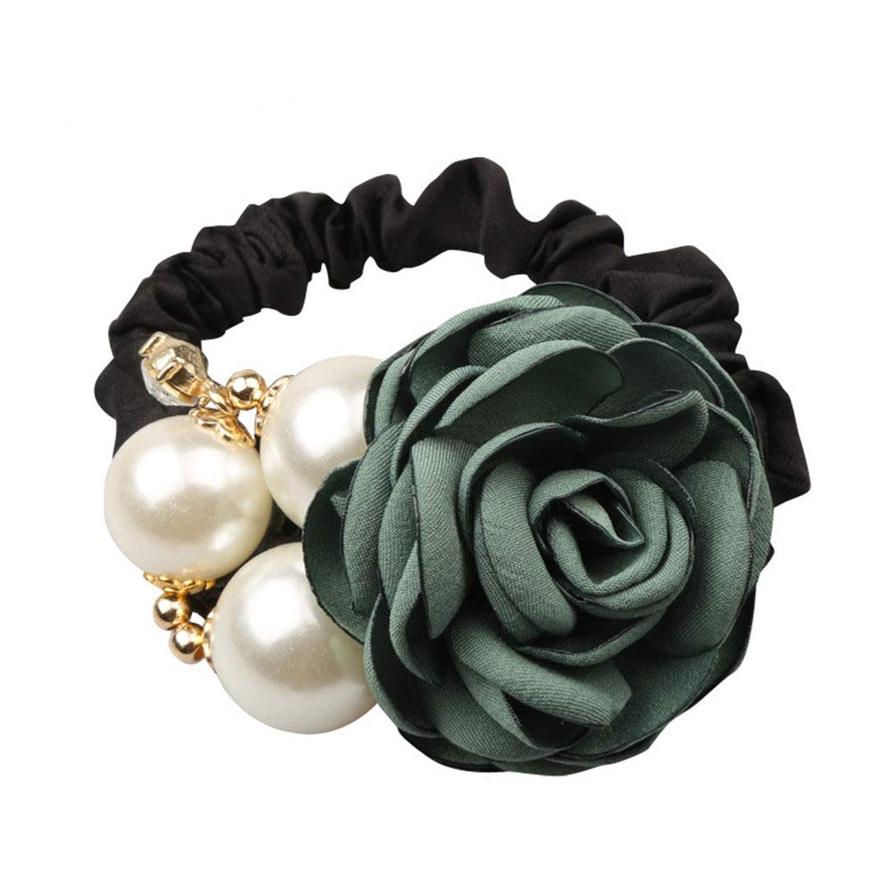 Lovef 4Pcs Korean Fashion Pearl Hair Rope Rose Flower Hair band Rhinestone Hair Ties Rubber Band Hair Jewelry