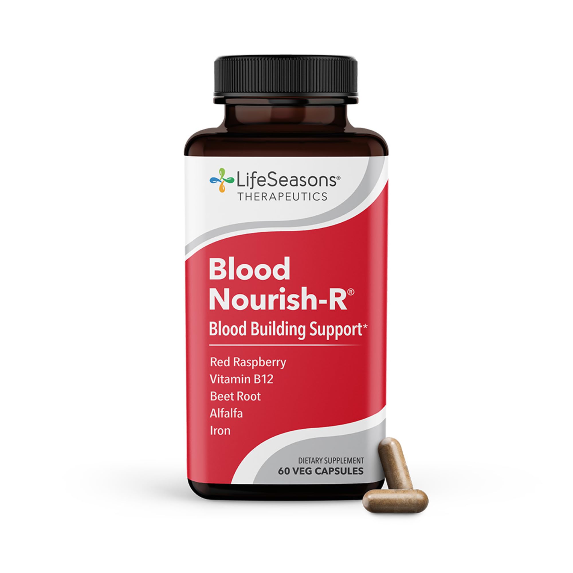 LifeSeasons Blood Nourish-R - Iron Deficiency Supplement - Non Constipating - Supports Anemia, Fatigue, Paleness & Dizziness - Blood Building - Iron, Alfalfa, Beet Root & Vitamin B-12-60 Capsules
