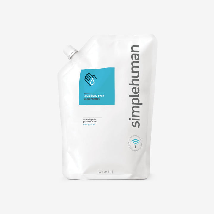 simplehuman Fragrance Free Moisturizing Liquid Hand Soap Refill Pouch, Clear Vitamin E (6 Pack)