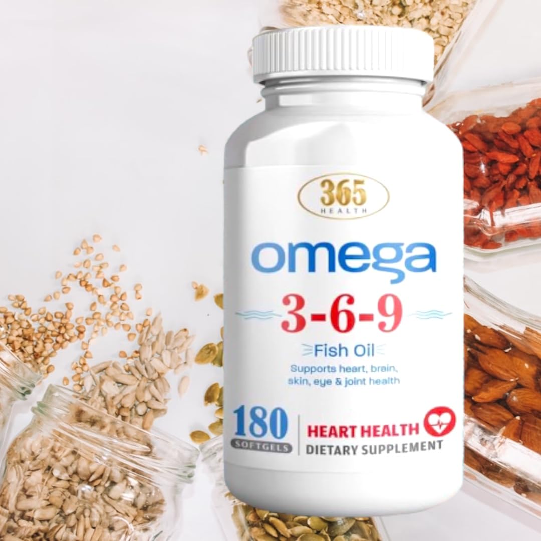 365 Health Omega 3-6-9 180 Softgels | from Fish, Flaxseed, Borage Oils | Non-GMO & Gluten Free