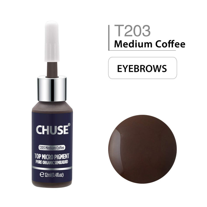 CHUSE T203, 12ml, Medium Coffee, Passed SGS,DermaTest Top Micro Pigment Cosmetic Color Permanent Makeup Tattoo Ink