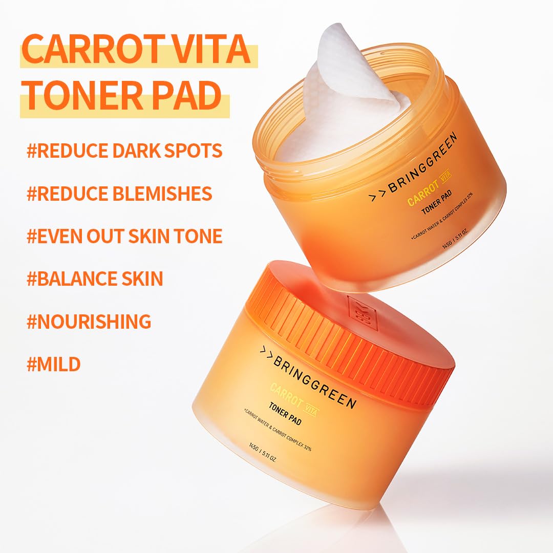 BRING GREEN Carrot Toner Pad | Contains Vitamin and Retinol to Even Out Skin Tone, Reduce Dark Spots for Daily Skincare (60 Count)
