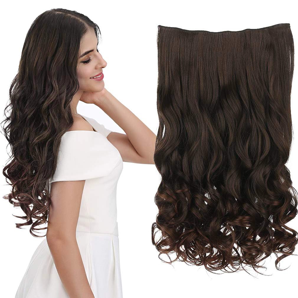 REECHO 20 3/4 Full Head Curly Wave Clips in on Synthetic Hair Extensions Hair pieces for Women 5 Clips 4.6 Oz Per Piece - Dark brown by REECHO