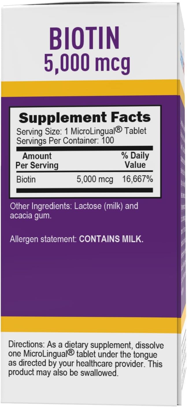 Superior Source Biotin 5000 mcg - Daily Supplement Supports Hair Health & Growth - Natural Biotin Supplement Aids Healthy Nails & Skin - 100 Sublingual Dissolving Tablets