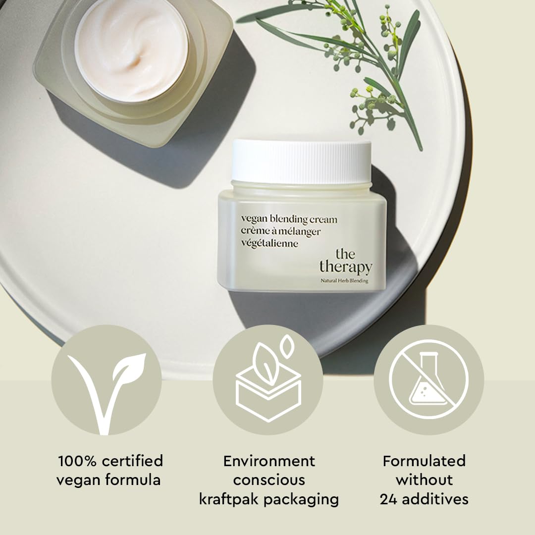The Face Shop The Therapy Vegan Blending Cream Face Moisturizer - Soothing, Anti-Aging, Anti-Wrinkle, Firming Cream - Refillable - Face Cream Ideal for Sensitive & Dry Skin - Korean Skin Care