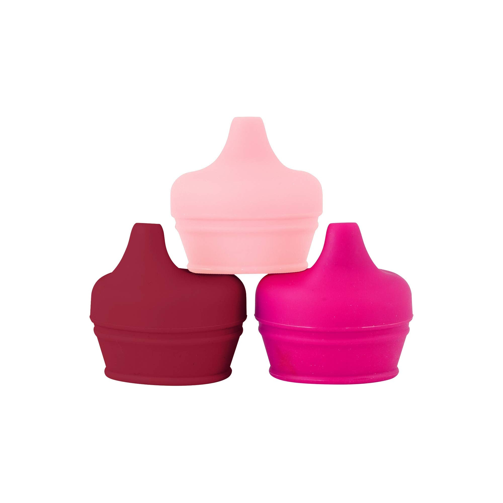 Boon Snug Silicone Sippy Cup Lids - Convert Any Kids Cups or Toddler Cups into Soft Spout Sippy Cups - Toddler Feeding Supplies and Travel Essentials - Pink - 3 Count