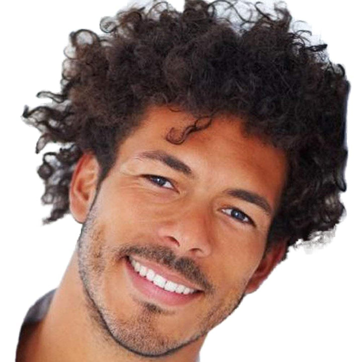 BERON Dark Brown Wigs for Men Boy Short Curly Kinky Dark Brown Wig Halloween Costume Cosplay Christmas Wig