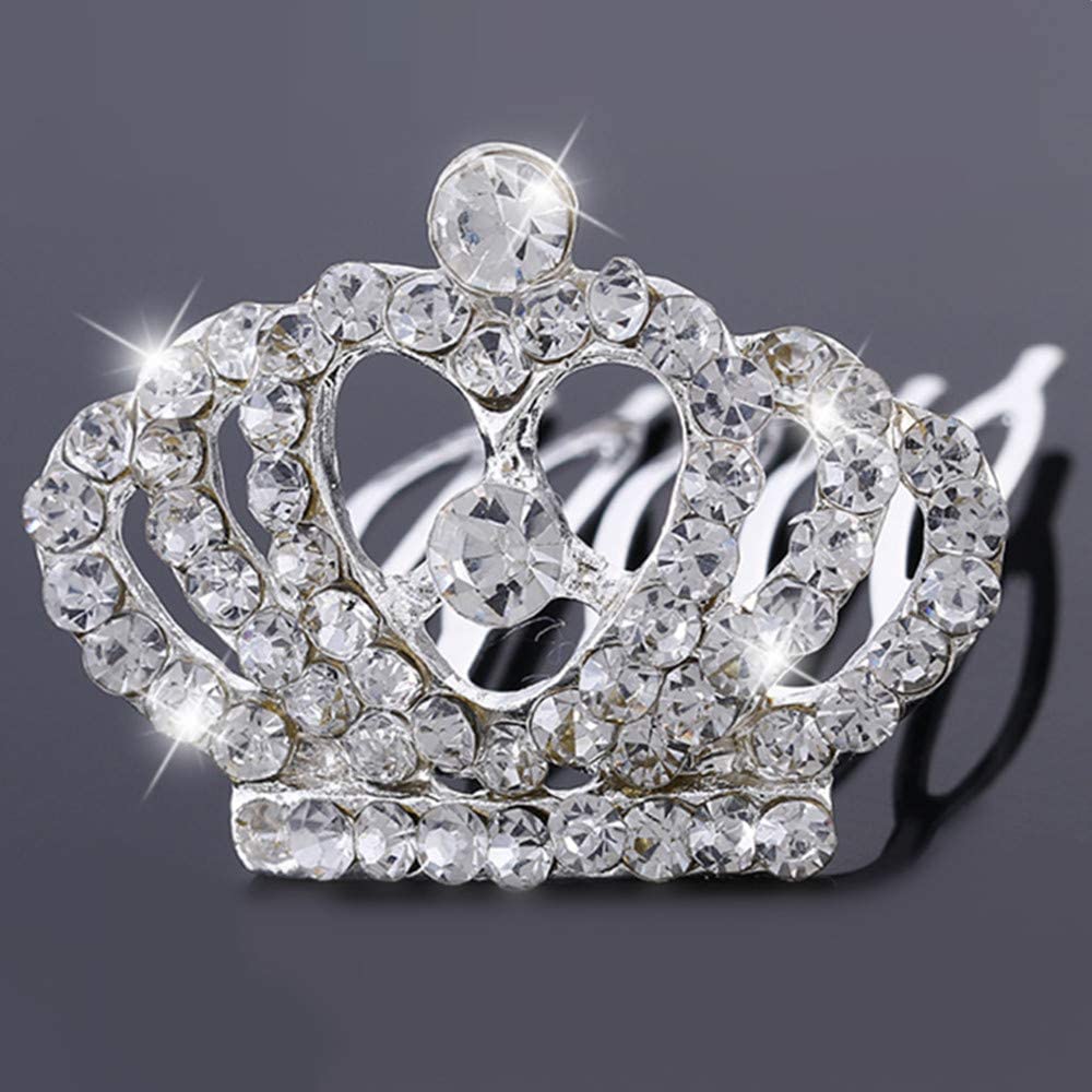 2 Pcs Kids Princess Crown Rhinestone Tiara Hair Comb Crystal Hair Clip Mini Hair Decorations for Girls Teens Toddlers