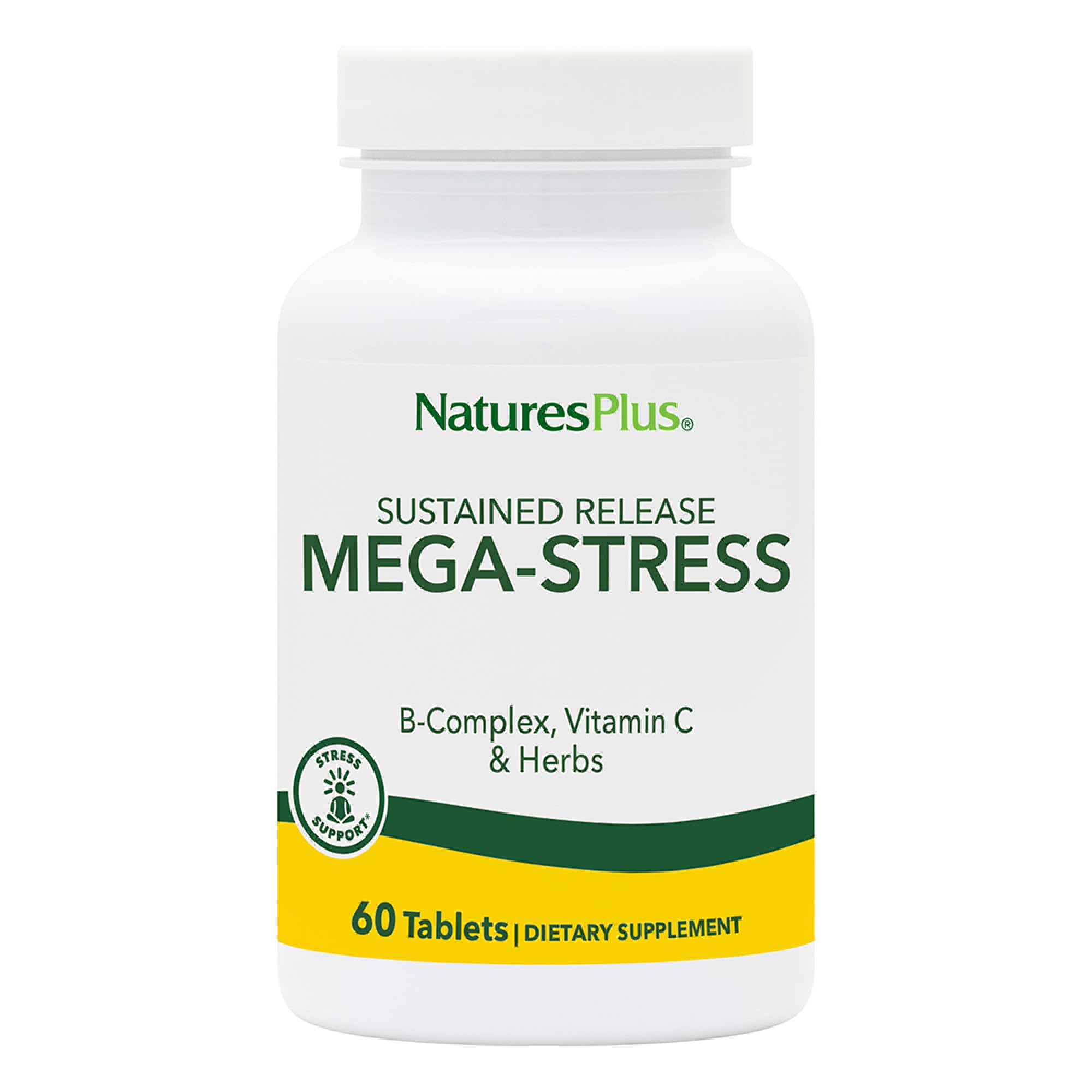 Natures Plus Mega-Complex, Sustained Release - 60 Vegetarian Tablets - B Complex, Vitamin C Supplement, Chamomile & Herbs for Natural - Gluten-Free - 60 Servings