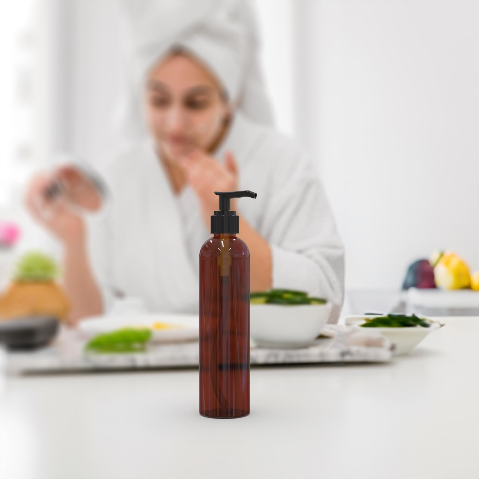 BRIGHTFROM Empty Lotion Pump Bottles, Bpa-Free Refillable Plastic 8 Oz Amber Pet Containers, Great for - Soap, Shampoo, Lotions, Liquid Body Soap, Creams and Massage Oil'S, 3 Pack