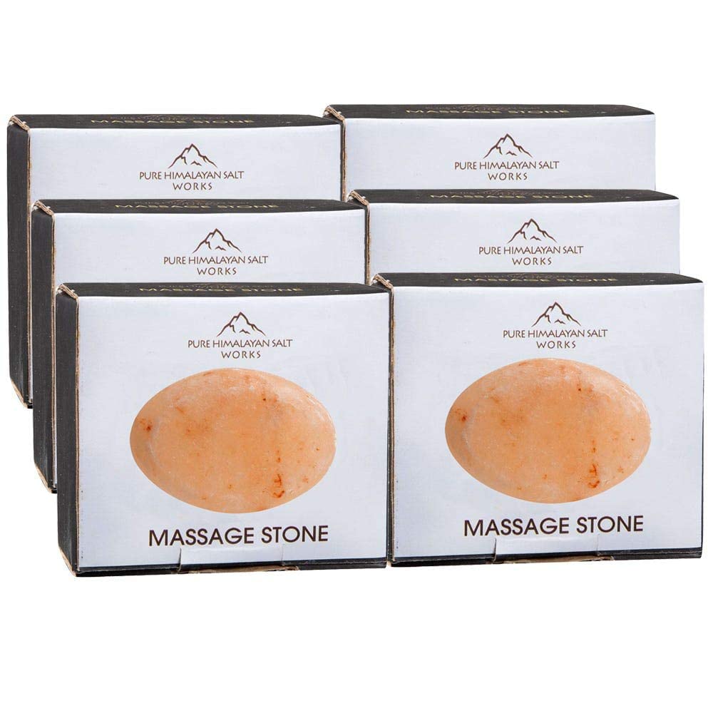 Pure Himalayan Salt Works Flat Oval Massage Stone, Pink Crystal Hand-Carved Stone for Massage Therapy, Deodorant and Salt and Sugar Scrubs, 2.5” W x 3.5” L x 1” D (Pack of 6)
