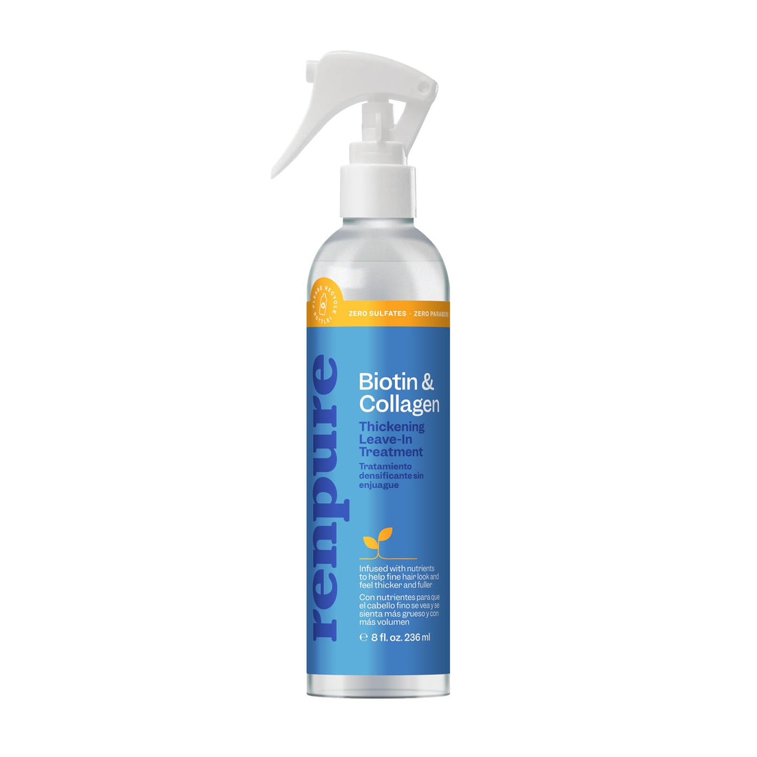 Renpure Biotin & Collagen Leave-In Conditioner Treatment - For Fuller, Thicker Looking Hair That Shines - For Fine, Thin or Limp Hair - Vitamin B7 (Biotin), Collagen - 8 Fl Oz