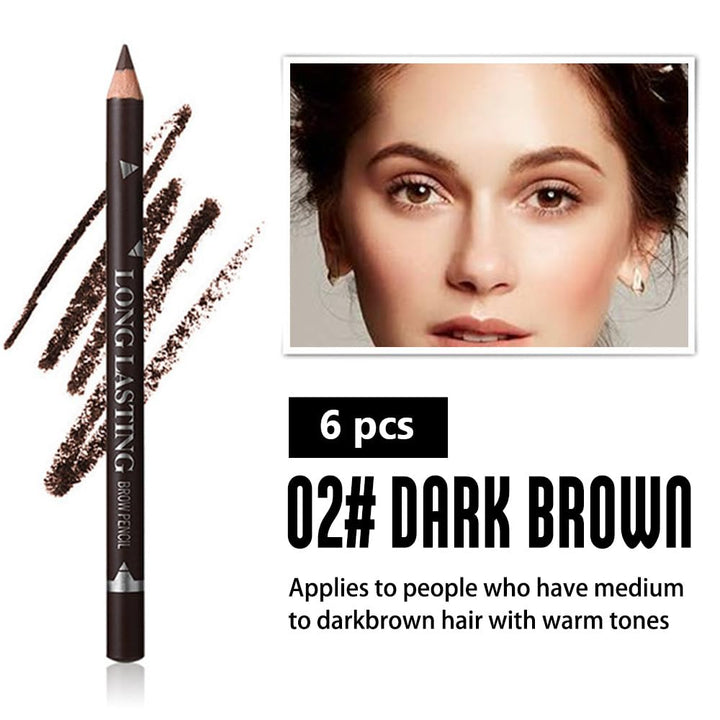 FeiCuiYun 6Pcs Wooden Hard-Core Dark Brown Eyebrow Pencils Set, Eyebrow and Eyeliner Pencils, Long Lasting Waterproof and Sweat-Proof, Beginner Makeup Eyebrow Penci, Create a Natural Brow Makeup