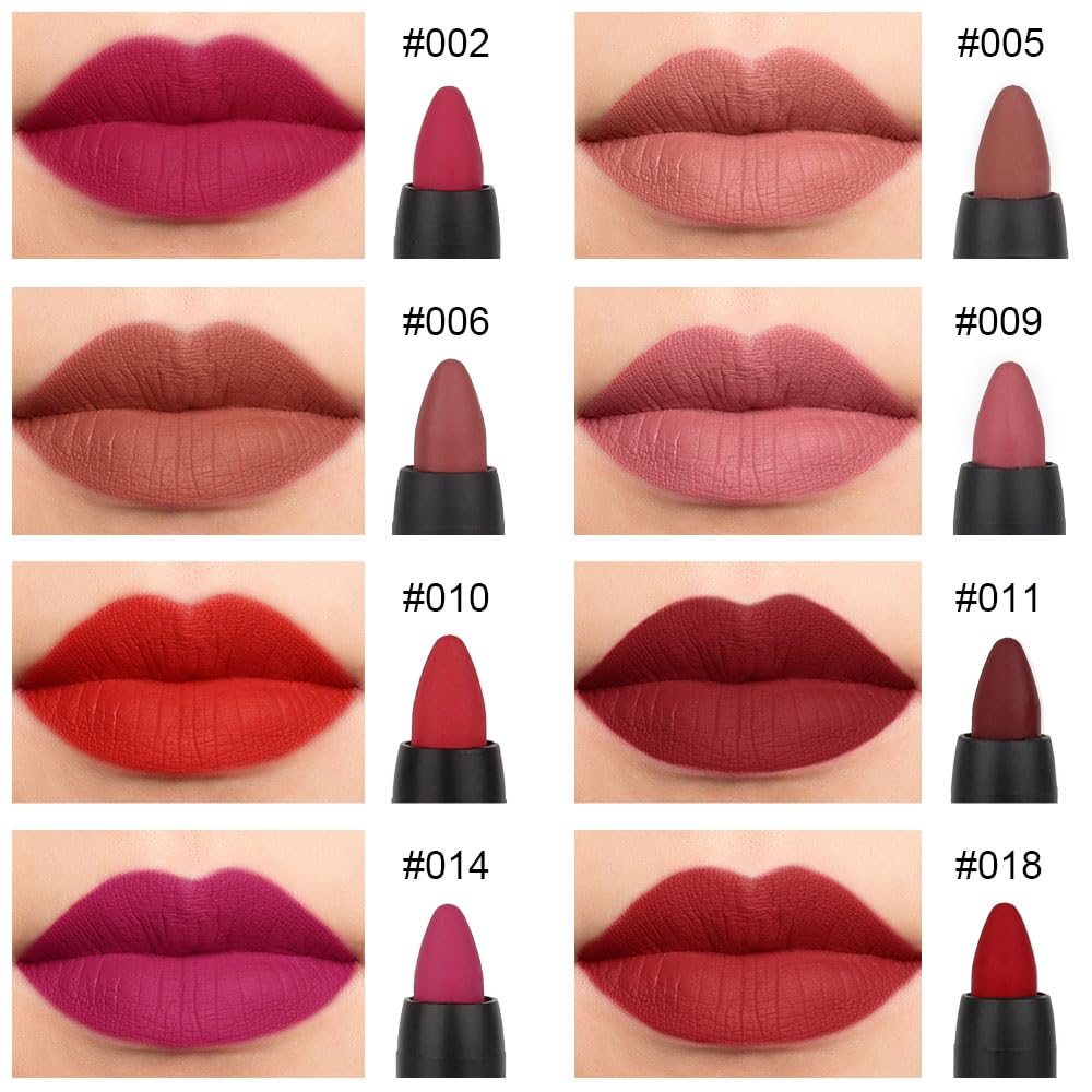 evpct 8Pcs Matte Lipstick and Lip Crayon Lip Liner Pencil Pen Set for Women Dark Ruby Deep Red Nude Beige Chestnut Brown Mauve Plum Purple Wine Red Matte Lip Liner Crayon and Liquid Lipstick 03