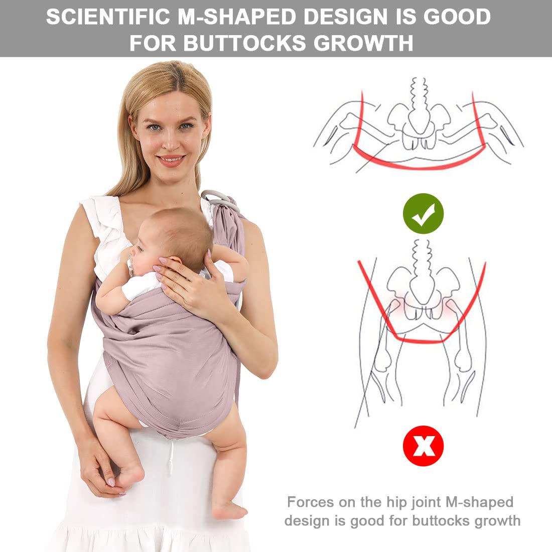 Baby Carrier-Baby Wraps Carrier-Baby Sling,Soft Adjustable Ring Slings for Newborns Infants, Breathable Multi-Functional Sling for Mom&Dad Support Babies Under 36lbs-Pink