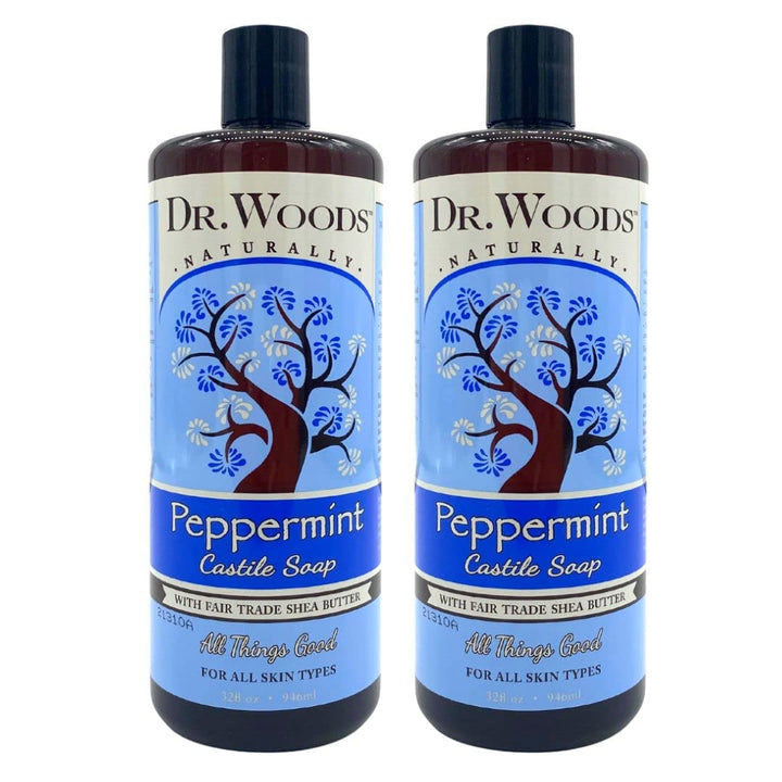 Dr. Woods Pure Peppermint Liquid Castile Soap with Organic Shea Butter, 32 Ounce (Pack of 2)